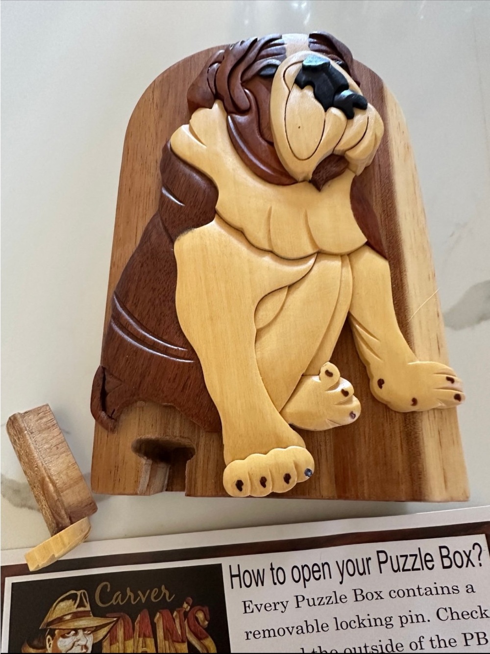 Puzzle Box Handcrafted Wooden/ Dog  Bulldog,
